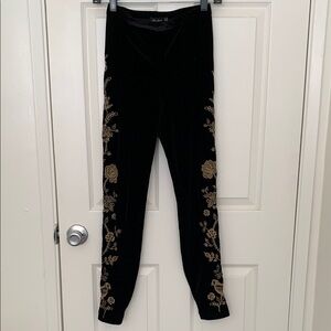 Johnny Was Black and Gold Embroidered Leggings
